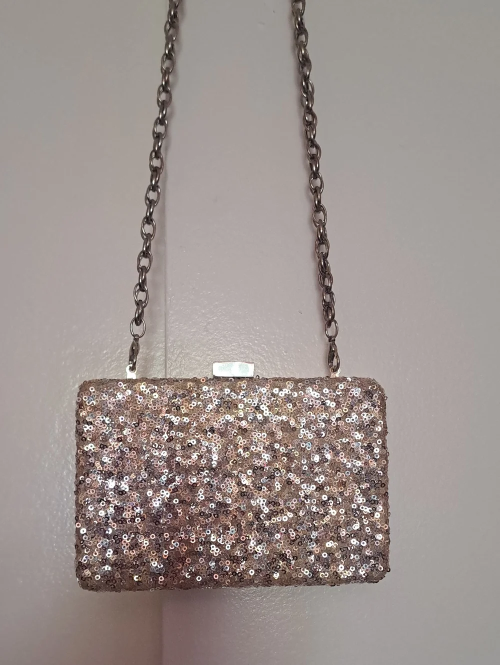 White House Black Market Sequin Chain Evening Clutch - Rose Gold